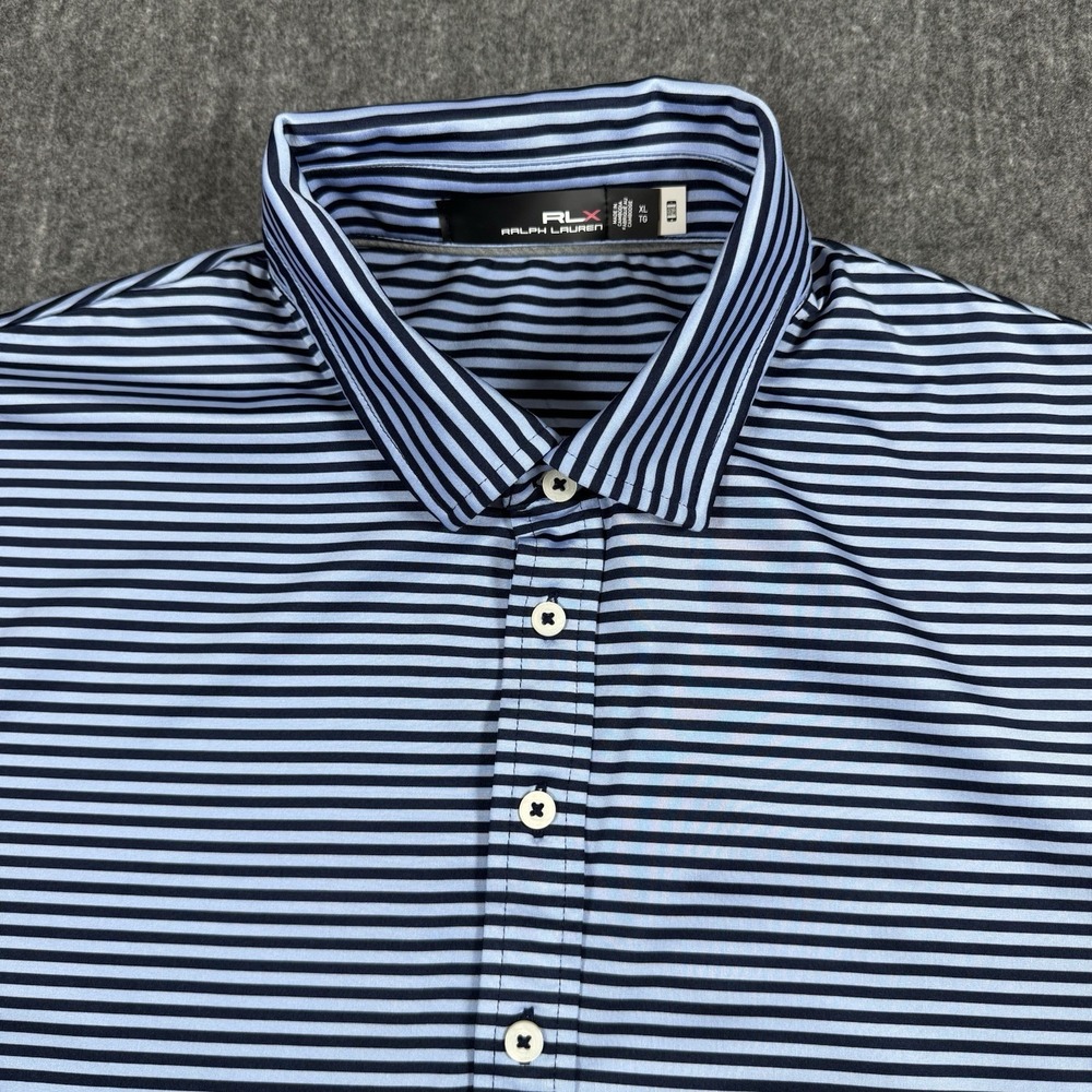 RLX Ralph Lauren Men's XL Golf Polo Shirt Blue Striped Stretch Performance